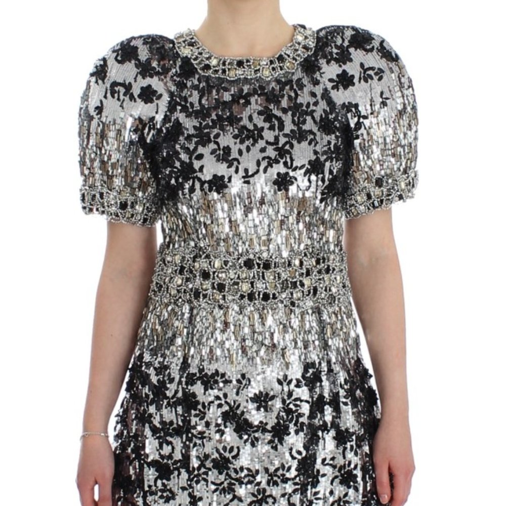 DOLCE & GABBANA Crystal Silver Runway Handmade Dress